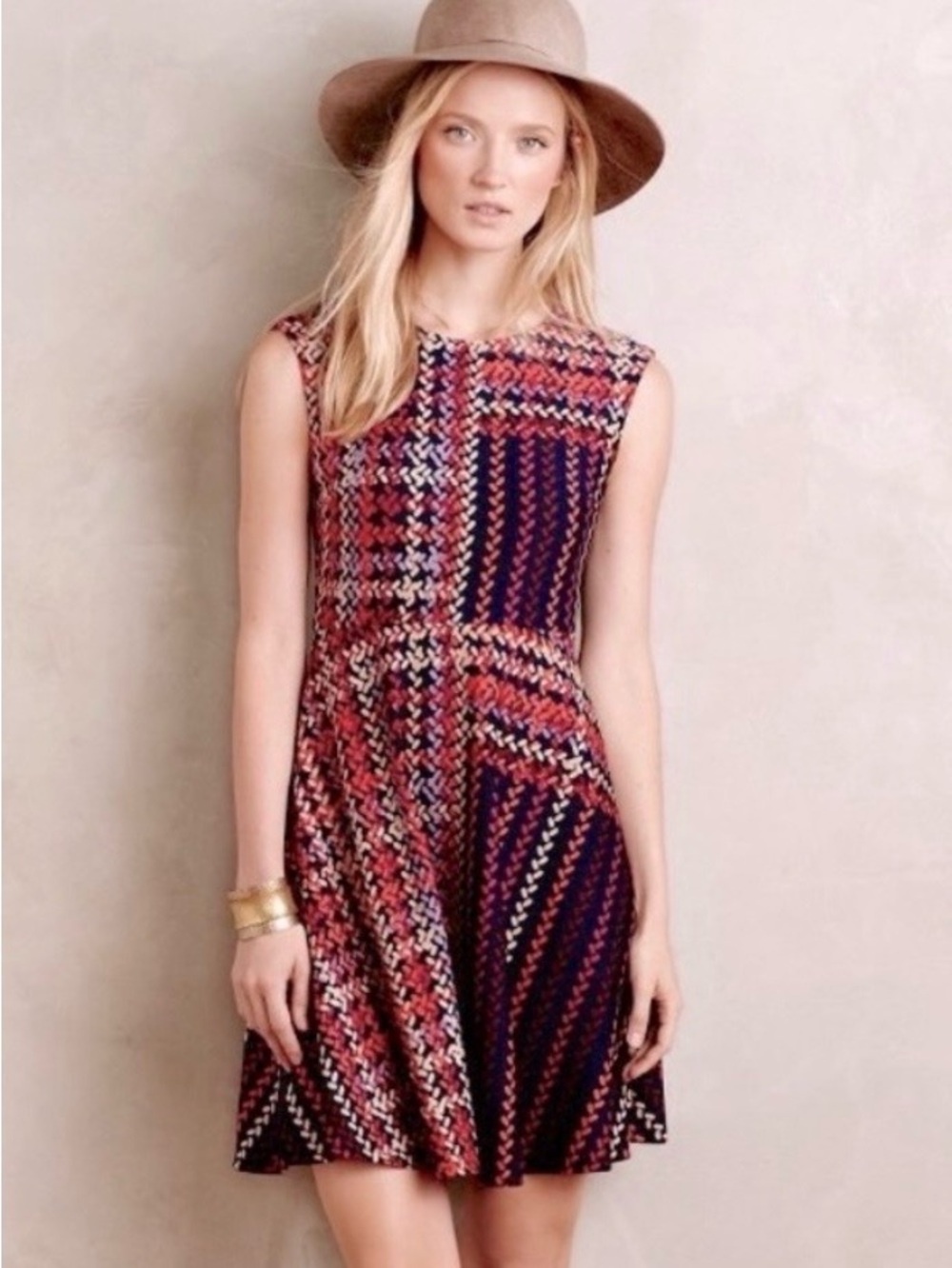 DONNA MORGAN 📌 Anthropologie Navy Stitch Print Dress - Size 14